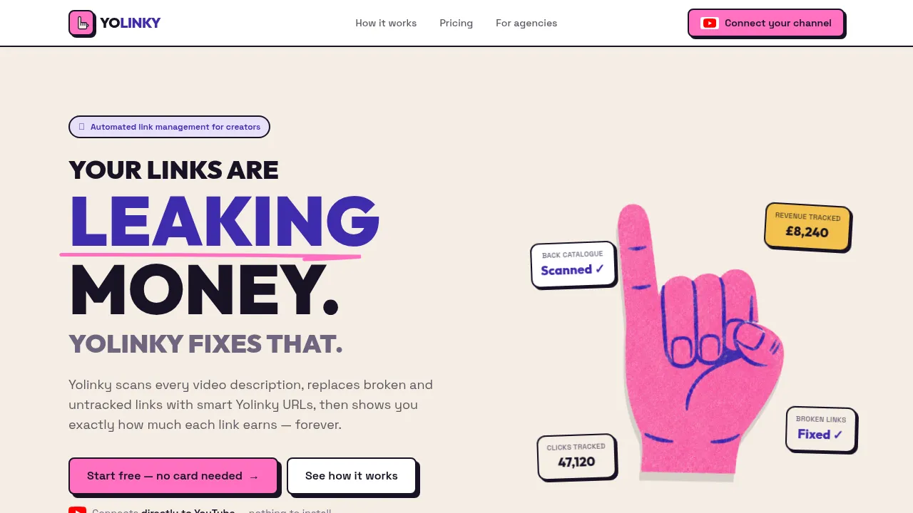 A screenshot of yolinky.com